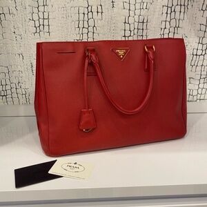 Prada Red fuoco saffiano lux Leather Tote Bag